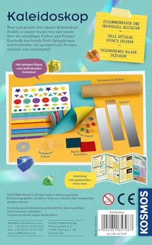 Kosmos ▫️ 657987 Caleidoscópio, construção própria e admiração, Kit de experiências e trabalhos manuais com espelhos, cores claras e brilhantes, recarregável, experiência de introdução à óptica, para crianças a partir de 2