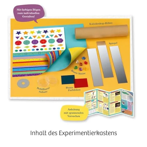Kosmos ▫️ 657987 Caleidoscópio, construção própria e admiração, Kit de experiências e trabalhos manuais com espelhos, cores claras e brilhantes, recarregável, experiência de introdução à óptica, para crianças a partir de 3