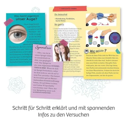 Kosmos ▫️ 657987 Caleidoscópio, construção própria e admiração, Kit de experiências e trabalhos manuais com espelhos, cores claras e brilhantes, recarregável, experiência de introdução à óptica, para crianças a partir de 5