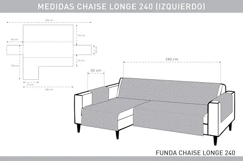 TEXTIL-HOME ▫️ Textilhome Capa para Chaise Longue Adele 240 cm, Estofada, Lado Esquerdo, Preta 3