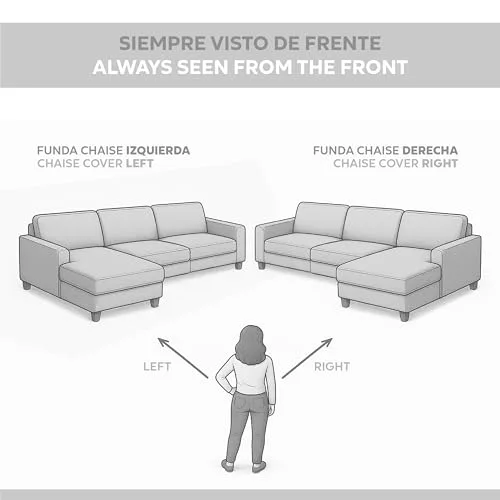 TEXTIL-HOME ▫️ Textilhome Capa para Chaise Longue Adele 240 cm, Estofada, Lado Esquerdo, Preta 4