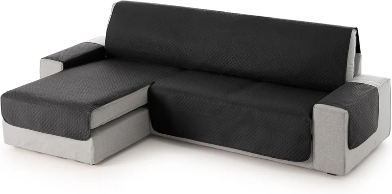 TEXTIL-HOME ▫️ Textilhome Capa para Chaise Longue Adele 240 cm, Estofada, Lado Esquerdo, Preta
