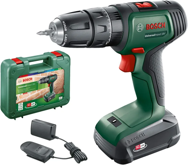 Bosch ▫️ Martelo perfurador a bateria UniversalImpact 18 (1 bateria, sistema de 18 V, em mala de transporte)