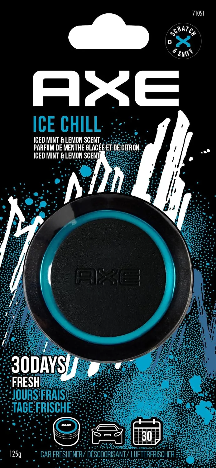 AXE ▫️ Ambientador para carro em lata de gel de 125 g com suporte para copos - ICE CHILL: Frescor revigorante e duradouro para a tua viagem - Até 30 dias de confiança e estilo