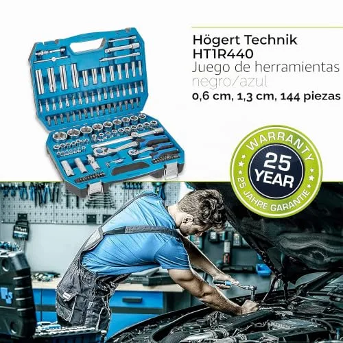 Högert Technik ▫️ Caixa de ferramentas, Conjunto de ferramentas, Maleta de ferramentas, Chaves de soquete, Pontas e acessórios de 1/4” e 1/2”, Aço Cr-V - HT1R440, 144 peças 3