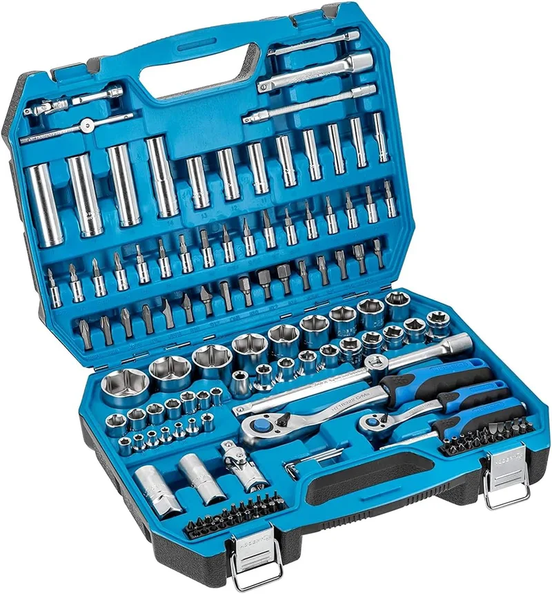 Högert Technik ▫️ Caixa de ferramentas, Conjunto de ferramentas, Maleta de ferramentas, Chaves de soquete, Pontas e acessórios de 1/4” e 1/2”, Aço Cr-V - HT1R440, 144 peças