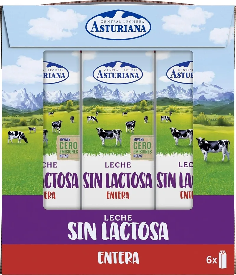 Central Lechera Asturiana ▫️ CLA Leite Integral Sem Lactose, Embalagem de 6 x 1 L