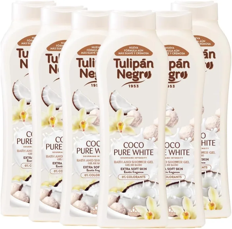 TULIPAN NEGRO ▫️ Tulipán Negro Gel de Banho Coco Pure White, 650 ml, Embalagem de 6