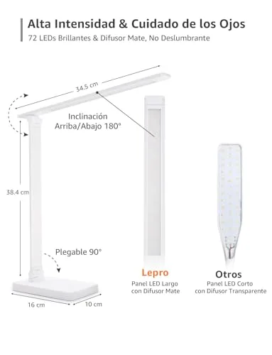 Lepro ▫️ Lâmpada de Secretária LED 800 LM Regulável Branca 6