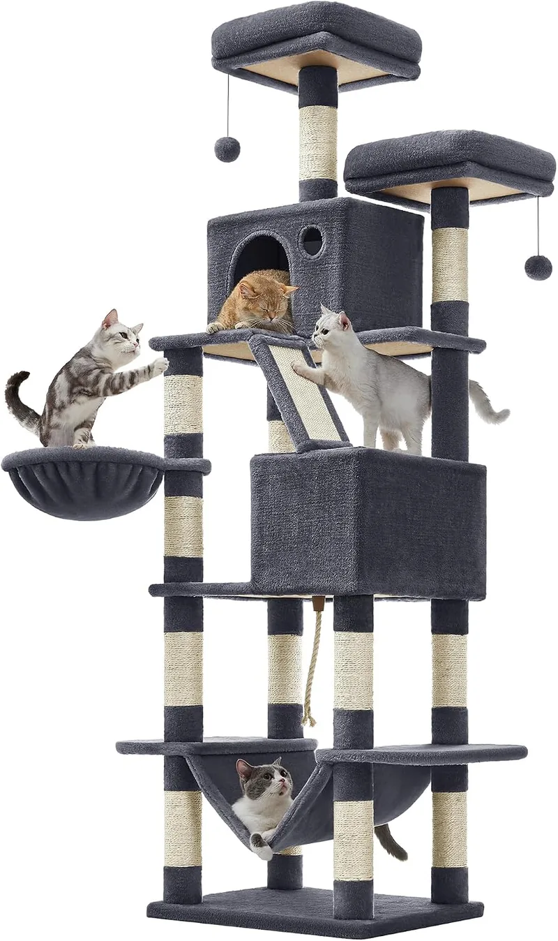 Feandrea ▫️ Árvore de Arranhar para Gatos Grandes, 203,5 cm de altura, com vários níveis