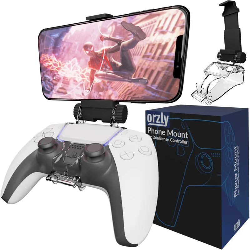 Orzly ▫️ Acessório para PS5 - Clipe para jogos compatível com os comandos DualSense da PlayStation 5 - Suporte ajustável para telemóvel, para utilização com os comandos de jogos da PS5