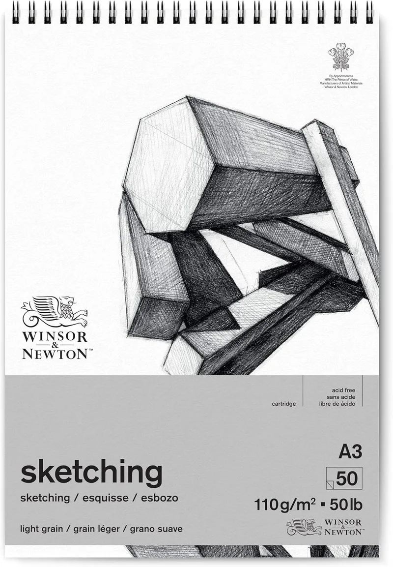 Winsor & Newton ▫️ Papel - Bloco de papel de esboço com espiral, extra branco, 110 g, A3, 50 folhas