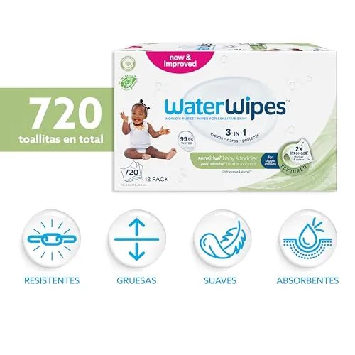 WaterWipes ▫️ Toalhitas Sensitive+ para bebés e crianças pequenas, 12 embalagens 2