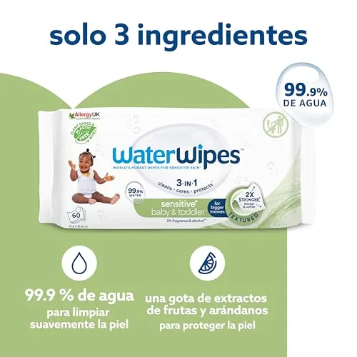 WaterWipes ▫️ Toalhitas Sensitive+ para bebés e crianças pequenas, 12 embalagens 4