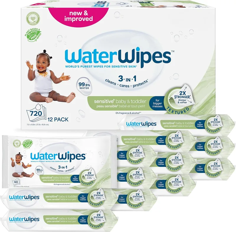 WaterWipes ▫️ Toalhitas Sensitive+ para bebés e crianças pequenas, 12 embalagens