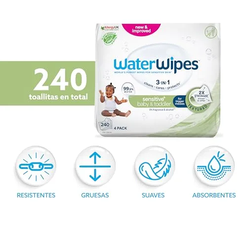 WaterWipes ▫️ Toalhitas Sensitive+ para bebés e crianças pequenas, 4 embalagens 2