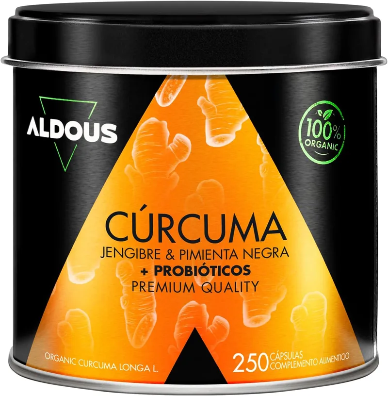 Aldous Bio ▫️ 250 PROBIÓTICOS + BIO Cúrcuma com Gengibre e Pimenta Preta Cápsulas - 1460mg - com Curcumina e Piperina - Anti-inflamatório Natural - Fórmula Avançada - Certificação Biológica