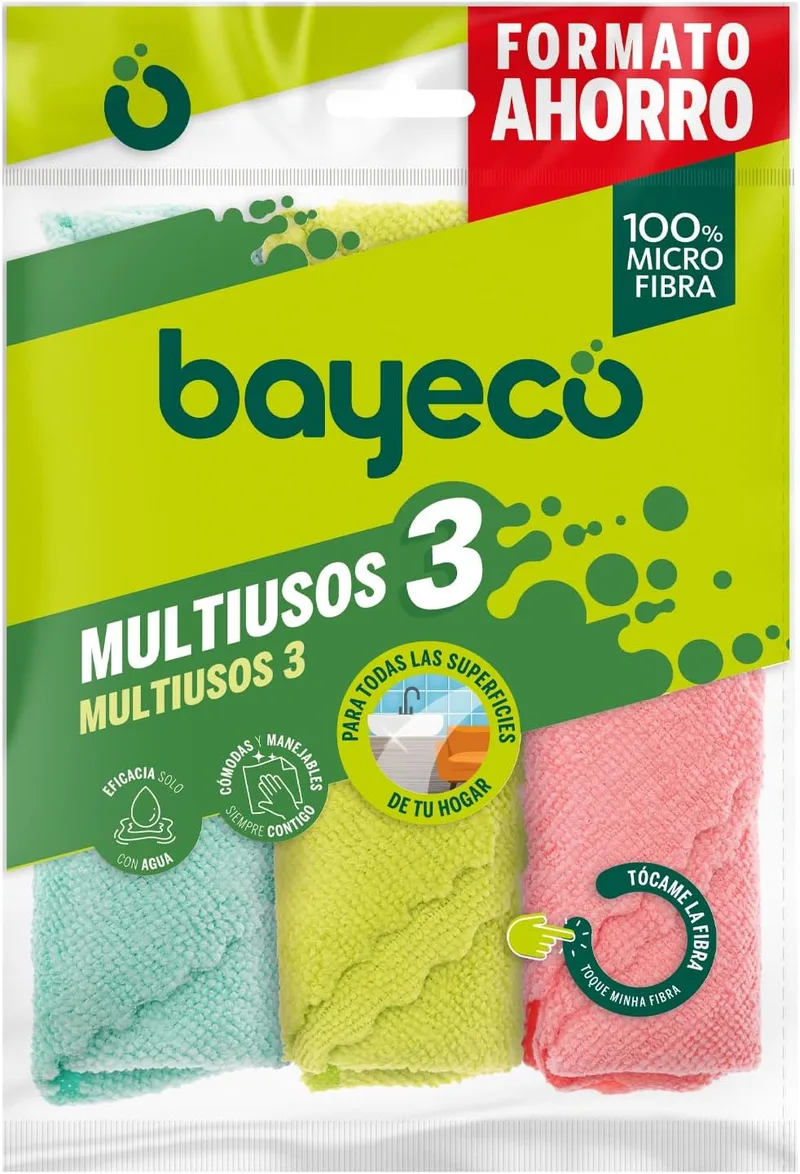 Bayeco ▫️ Conjunto de Panos Multiusos - 100% microfibra - Para todo o tipo de superfícies - Elevada capacidade de absorção e acabamentos sem marcas nem fiapos, apenas com água, 3 unidades (embalagem de 1)