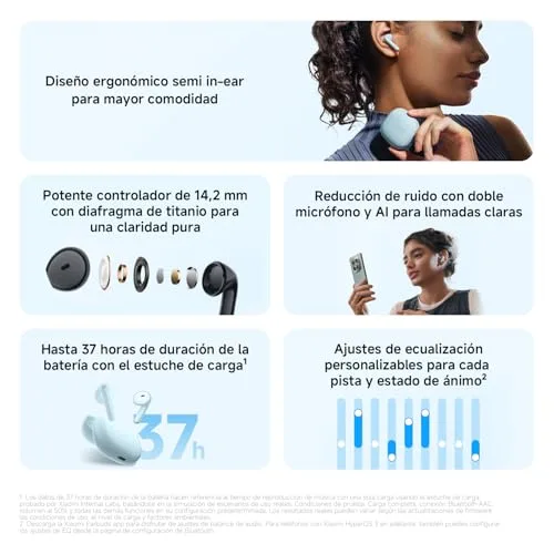 Xiaomi ▫️ REDMI Buds 8 Active, Auscultadores semi-intra-auriculares, 37 h, Branco 2
