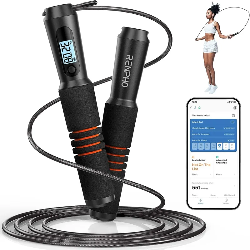 RENPHO ▫️ Smart Corda de Saltar com Contador, Corda de Saltar Ajustável para fitness, Análise Inteligente de Dados através da Aplicação, Corda de Saltar Profissional para Treino de Mulheres, Crianças, Adultos e MMA