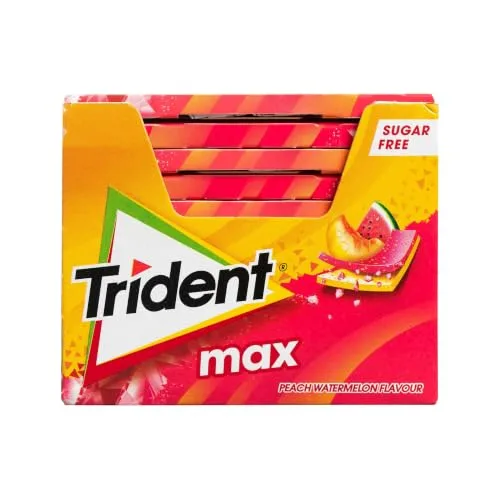 Trident ▫️ Max Pastilhas Elásticas com Sabor a Pêssego e Melancia, Sem Açúcar, Embalagem de 12 unidades 2