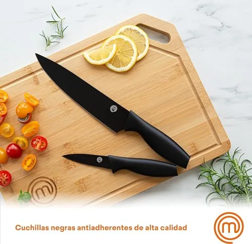 Chef Master ▫️ MasterChef Facas de Cozinha, Conjunto de Chef (Carne, Serra para Pão, Legumes e Peixe), Aço Inoxidável, Cabos Suaves ao Toque, Multifuncional, 5 Peças, Preto 4