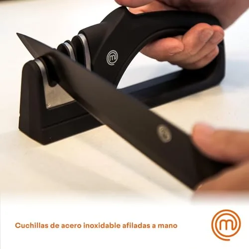 Chef Master ▫️ MasterChef Facas de Cozinha, Conjunto de Chef (Carne, Serra para Pão, Legumes e Peixe), Aço Inoxidável, Cabos Suaves ao Toque, Multifuncional, 5 Peças, Preto 5