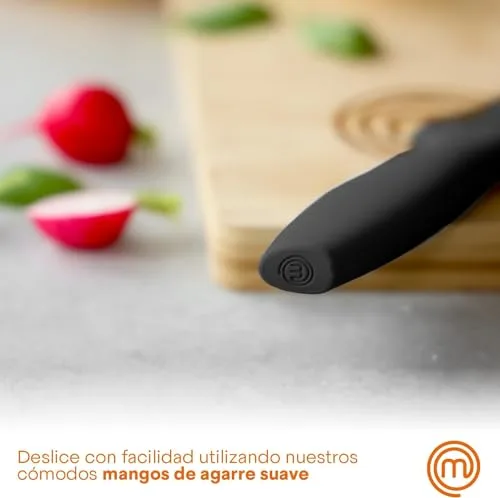 Chef Master ▫️ MasterChef Facas de Cozinha, Conjunto de Chef (Carne, Serra para Pão, Legumes e Peixe), Aço Inoxidável, Cabos Suaves ao Toque, Multifuncional, 5 Peças, Preto 6