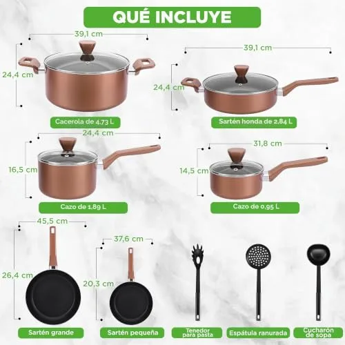 NutriChef ▫️ Conjunto de panelas e frigideiras 13 peças, tampas antiaderentes, resistentes ao calor, inclui concha, garfo e coador 3