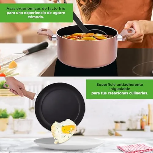 NutriChef ▫️ Conjunto de panelas e frigideiras 13 peças, tampas antiaderentes, resistentes ao calor, inclui concha, garfo e coador 4