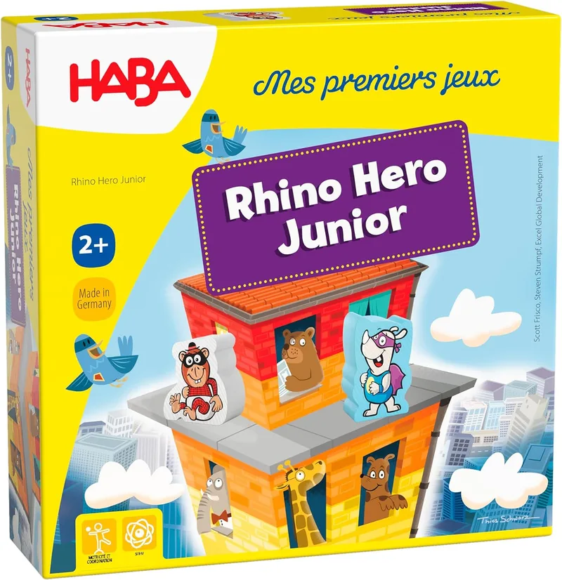 HABA ▫️ Os Meus Primeiros Jogos – Rhino Hero Junior - 305913 - Jogo cooperativo de classificação e construção - A partir dos 2 anos