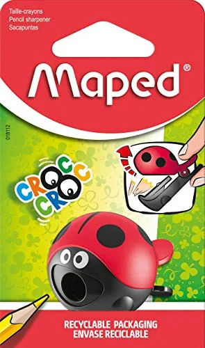 Maped ▫️ Material escolar - Afia-lápis Croc Croc - Afia-lápis com compartimento - 1 orifício para afiar - Compartimento de fácil abertura - Design lúdico nas cores vermelho e preto 4