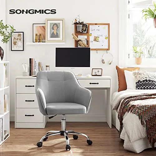 SONGMICS ▫️ Cadeira de Estúdio, Cadeira Giratória, Altura Ajustável, Capacidade de 110 kg, Estrutura em Aço, Tecido de Algodão e Linho Respirável, para Estúdio, Quarto, Cinza Claro OBG019G02 2