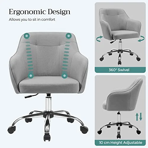 SONGMICS ▫️ Cadeira de Estúdio, Cadeira Giratória, Altura Ajustável, Capacidade de 110 kg, Estrutura em Aço, Tecido de Algodão e Linho Respirável, para Estúdio, Quarto, Cinza Claro OBG019G02 4