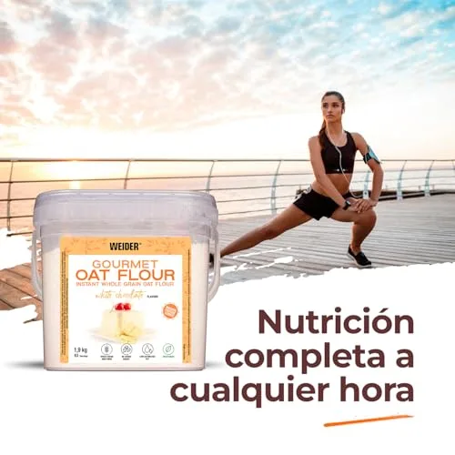 Weider ▫️ Oat Gourmet Farinha de Aveia Integral, fonte de proteína com baixo teor de açúcares, sabor a chocolate branco, 1,9 kg 5