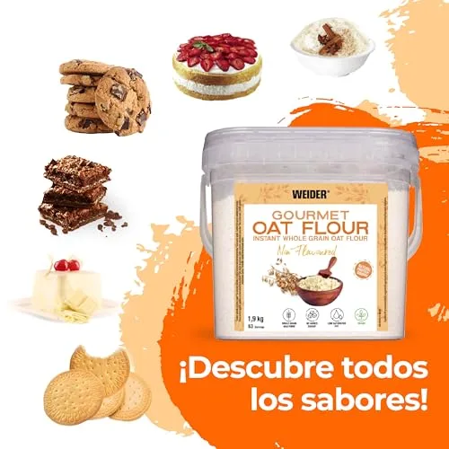 Weider ▫️ Oat Gourmet Farinha de Aveia Integral, fonte de proteína com baixo teor de açúcares, sabor a chocolate branco, 1,9 kg 6