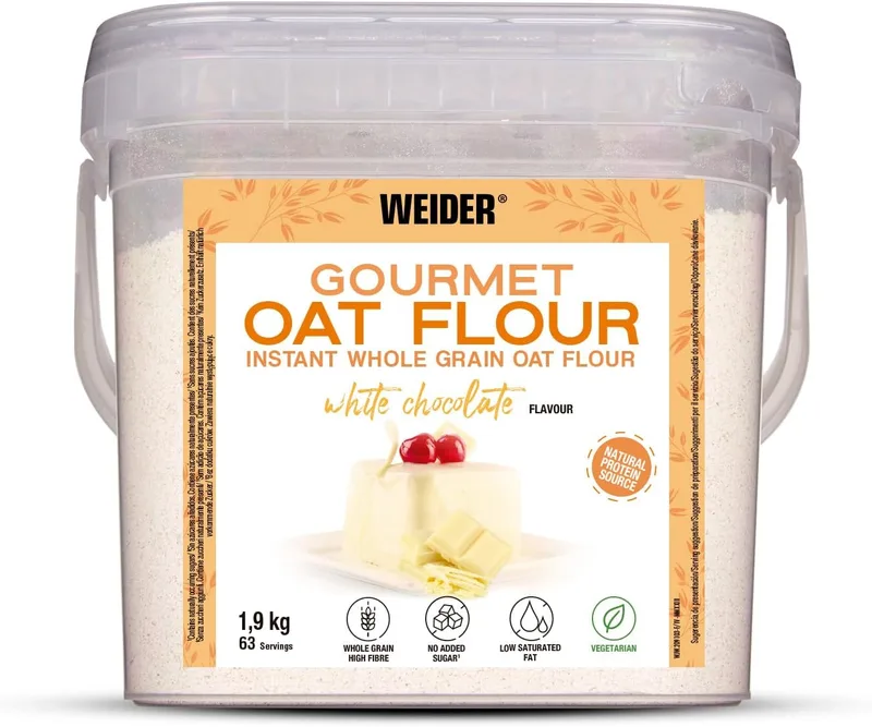 Weider ▫️ Oat Gourmet Farinha de Aveia Integral, fonte de proteína com baixo teor de açúcares, sabor a chocolate branco, 1,9 kg