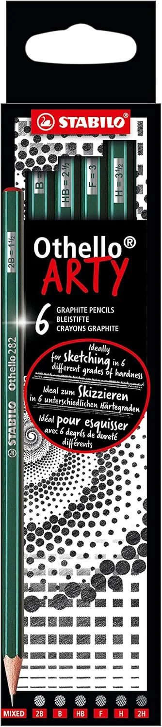 STABILO ▫️ Lápis de grafite - Othello - ARTY - Conjunto de 6 - Várias durezas, 1 de cada, 2B, B, HB, F, H, 2H
