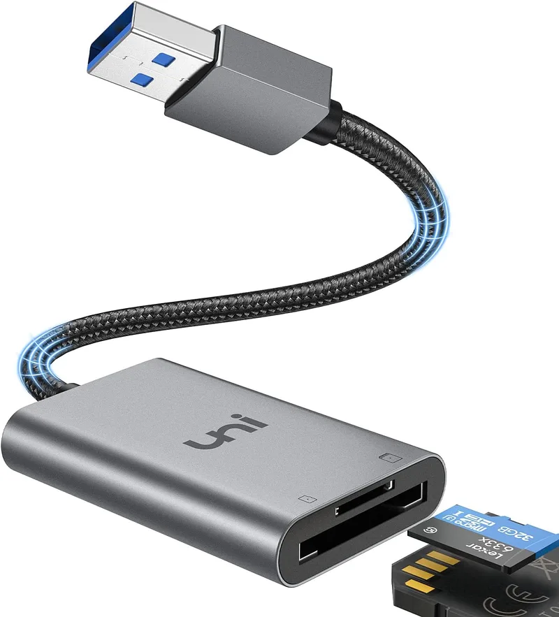 uni ▫️ Leitor de cartões SD adaptador Micro SD para USB 3.0, companheiro de câmara compacto, para cartões SD/TF/SDHC/UHS-I, compatível com Windows, Chromebook, Linux, MacOS