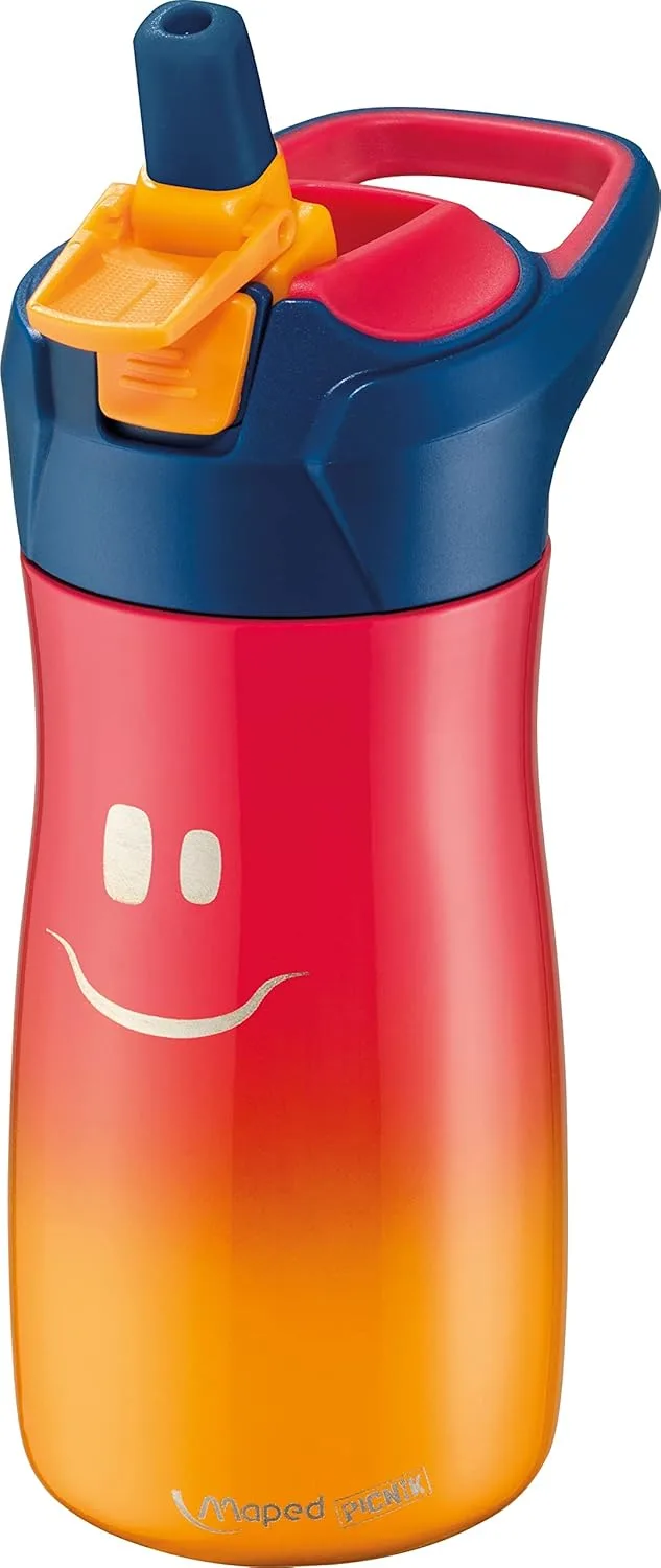 Maped ▫️ Garrafa de Água - Coleção Concept Kids - Garrafa de aço inoxidável de 430 ml - Cor rosa - Fácil de abrir com botão de bloqueio - Inclui uma alça - Limpeza fácil
