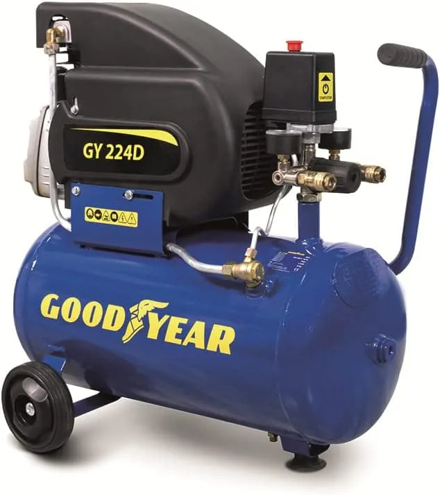 Goodyear ▫️ Compressor de ar elétrico de 24 litros com kit de ar comprimido, 8 bar, 2 V, 1500 W, 210 litros/hora. Ideal para os amantes da bricolage.