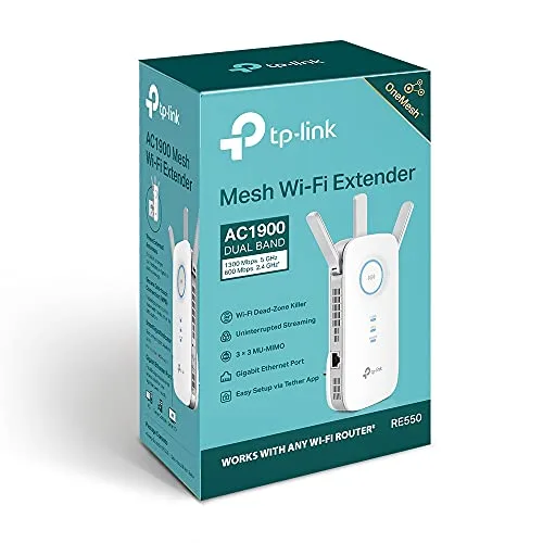 TP-Link ▫️ RE550 - Repetidor Wi-Fi 5 AC1900, banda dupla, 1 porta GE, EasyMesh 4