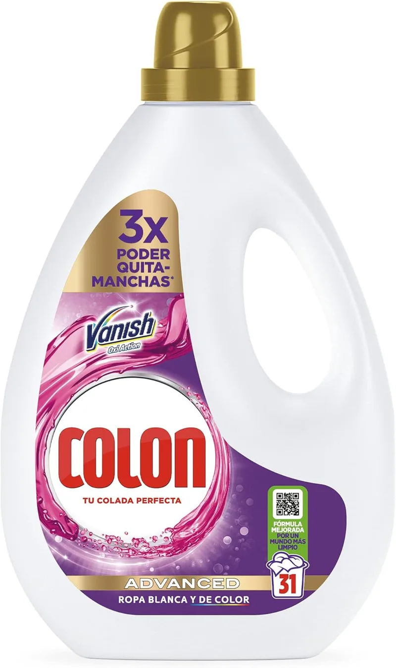 Colon ▫️ Vanish Advanced - Detergente para Máquina de Lavar Roupa com Tira-Nódoas, indicado para roupa branca e de cor, em formato de gel, até 31 doses 200 ml
