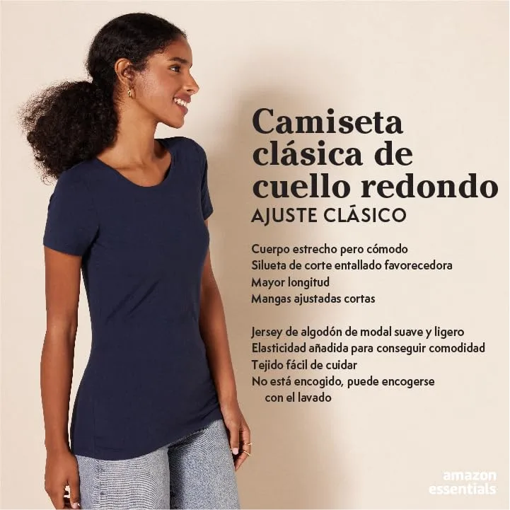 Amazon Essentials ▫️ Camiseta de manga curta com gola redonda e corte reto para mulher, embalagens múltiplas 2