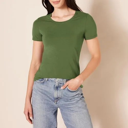 Amazon Essentials ▫️ Camiseta de manga curta com gola redonda e corte reto para mulher, embalagens múltiplas 3