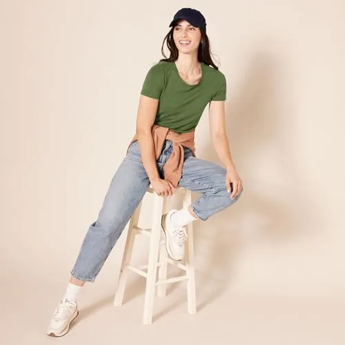 Amazon Essentials ▫️ Camiseta de manga curta com gola redonda e corte reto para mulher, embalagens múltiplas 6