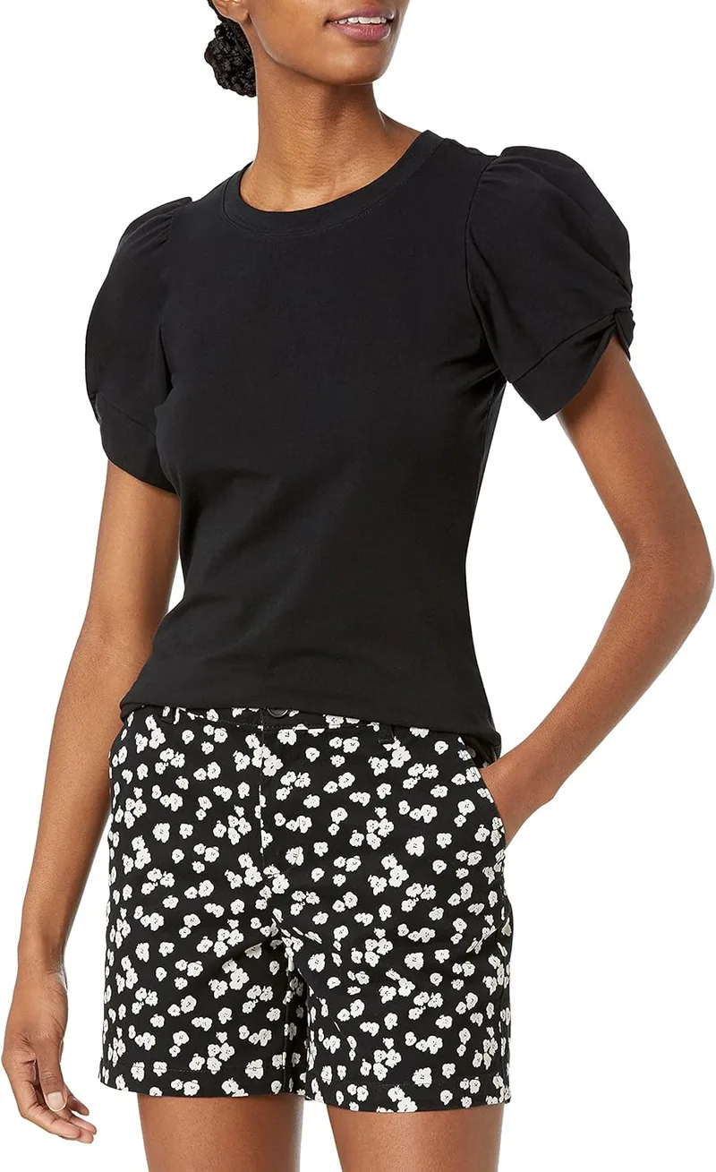 Amazon Essentials ▫️ Camiseta de gola redonda, mangas bufantes, corte normal para mulher