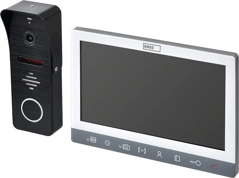 EMOS ▫️ H3010 - Videoporteiro com câmara à prova de água Full HD com visão noturna, monitor com ecrã LCD a cores de 7 polegadas, captura instantânea, gravação, intercomunicador, cor branca