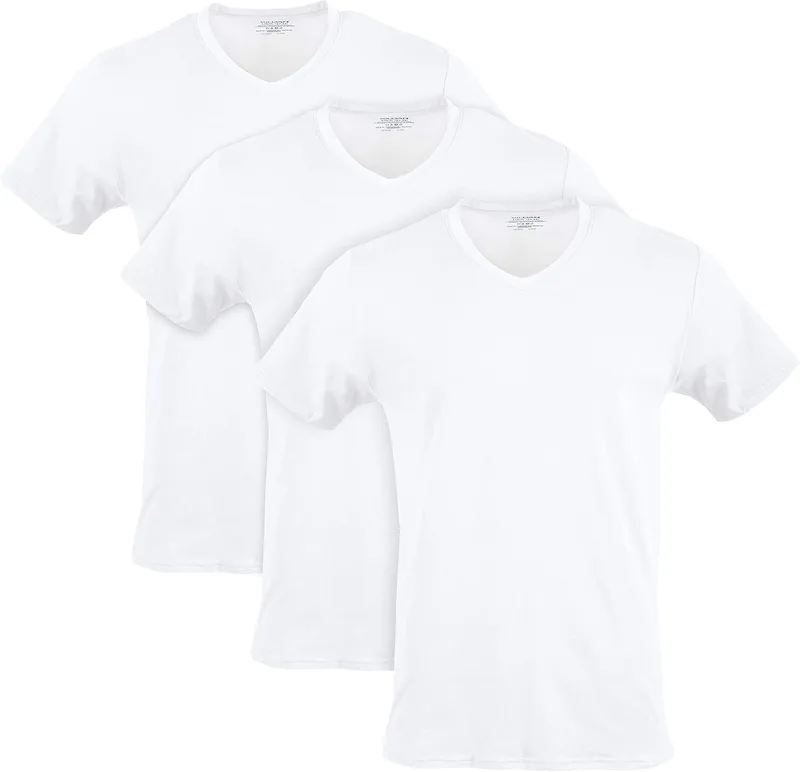 Gildan ▫️ Camisola de algodão elástico com decote em V para usar por baixo da roupa (conjunto de 3) para homem