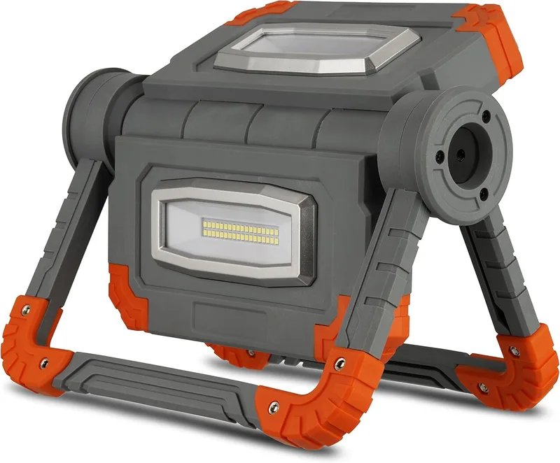 REV Ritter ▫️ REV Flex Power 2620011710 - Lâmpada de trabalho LED com bateria, 2 x 10 W, 2 x 900 lm, IP20, cor cinzenta e laranja